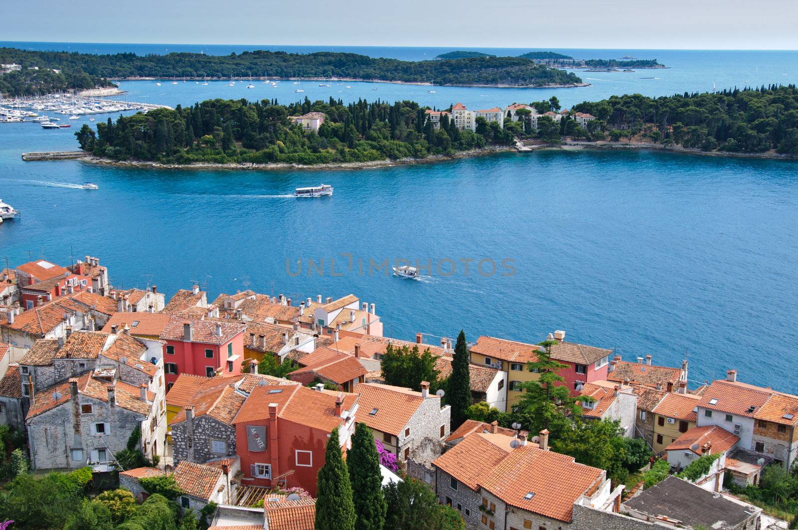 High angle view of the Dalmatian coast from the city of Rovinj Croatia