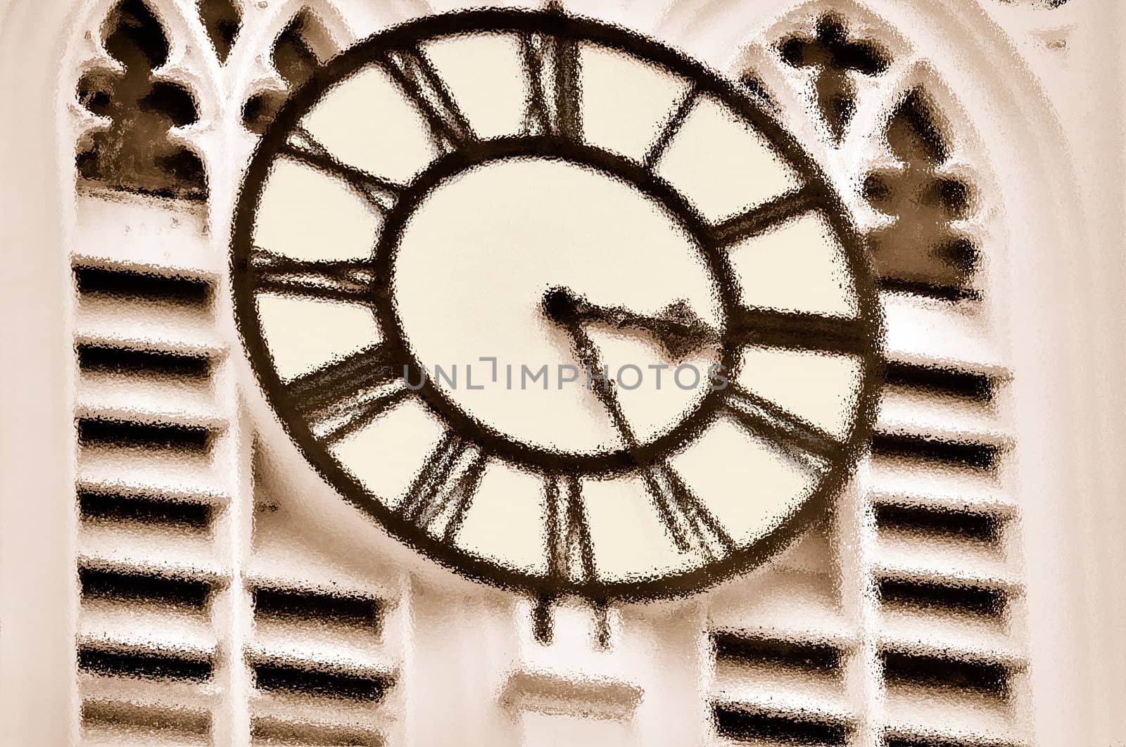 A old clock on the wall of the tower of St. Paul's Cathedral, Calcutta (Digitally Altered)