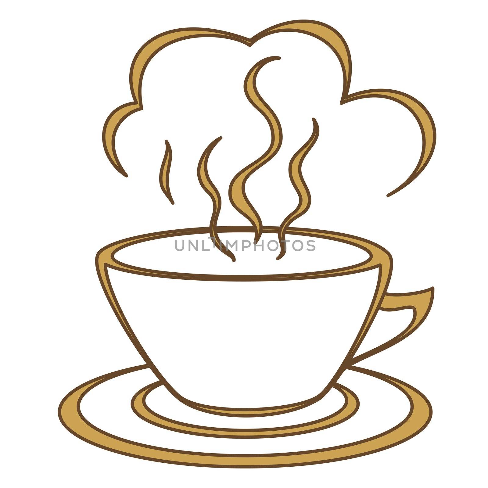 Coffee cup with fragrant steam. Morning, a breakfast, good joyful day