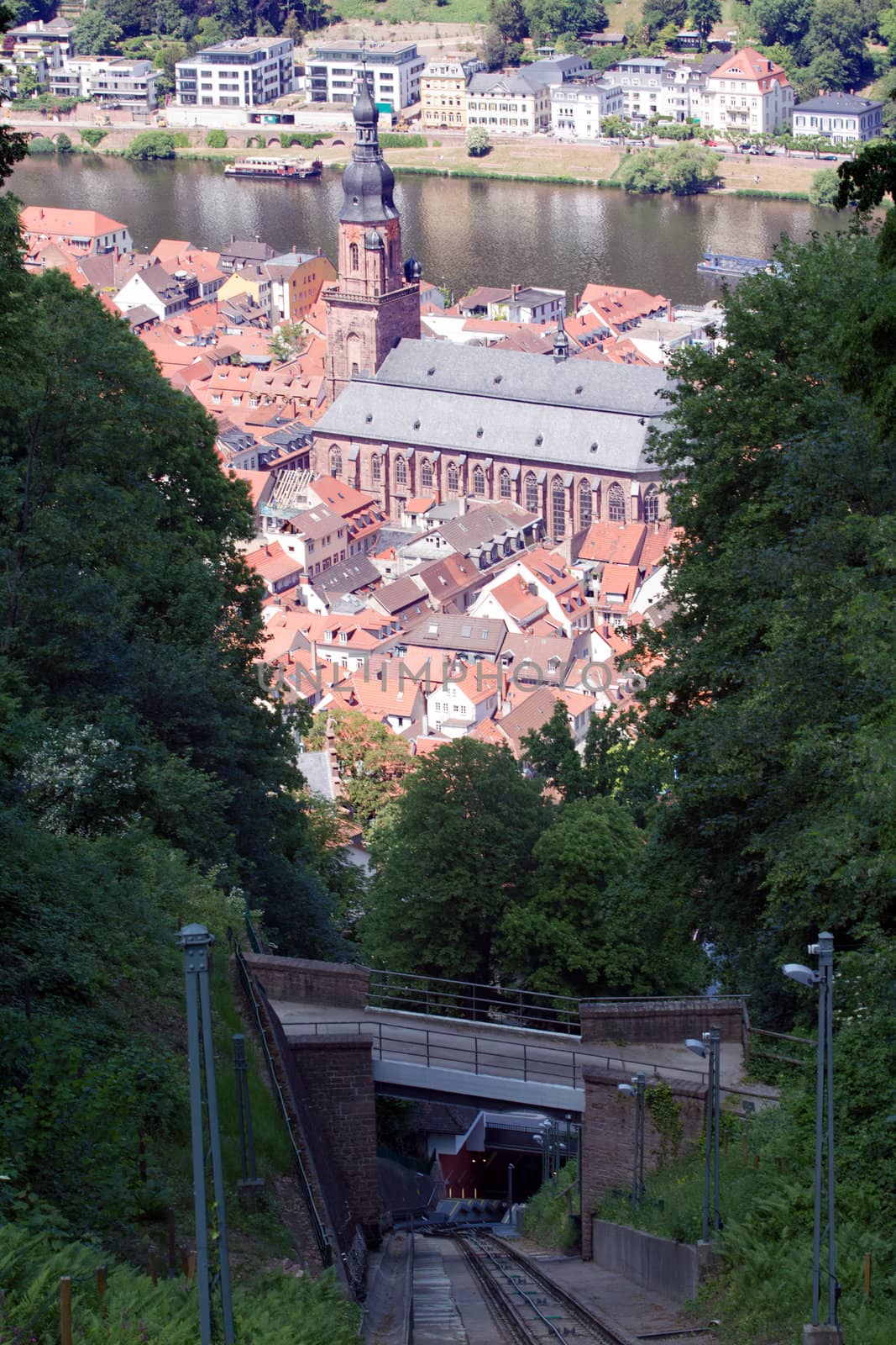 A Mountain Railway above a city in Northern Europe