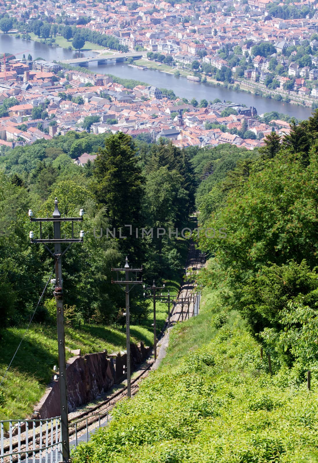 A Mountain Railway above a city in Northern Europe