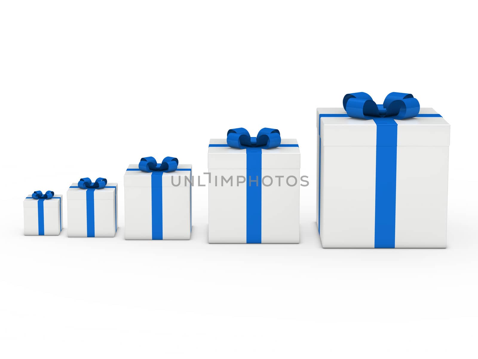 3d gift box white with blue ribbon