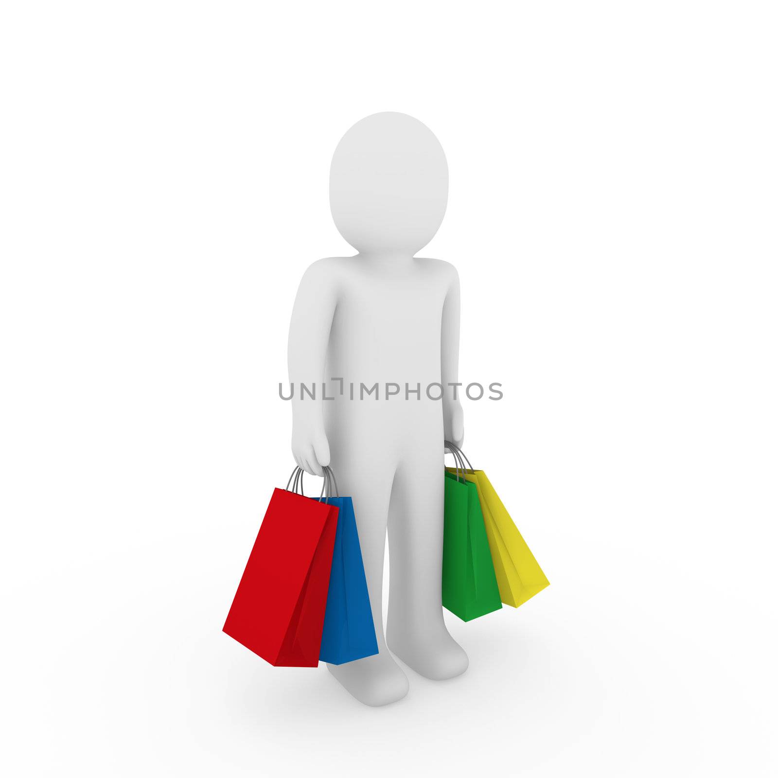 3d man sale bag shopping retail red blue