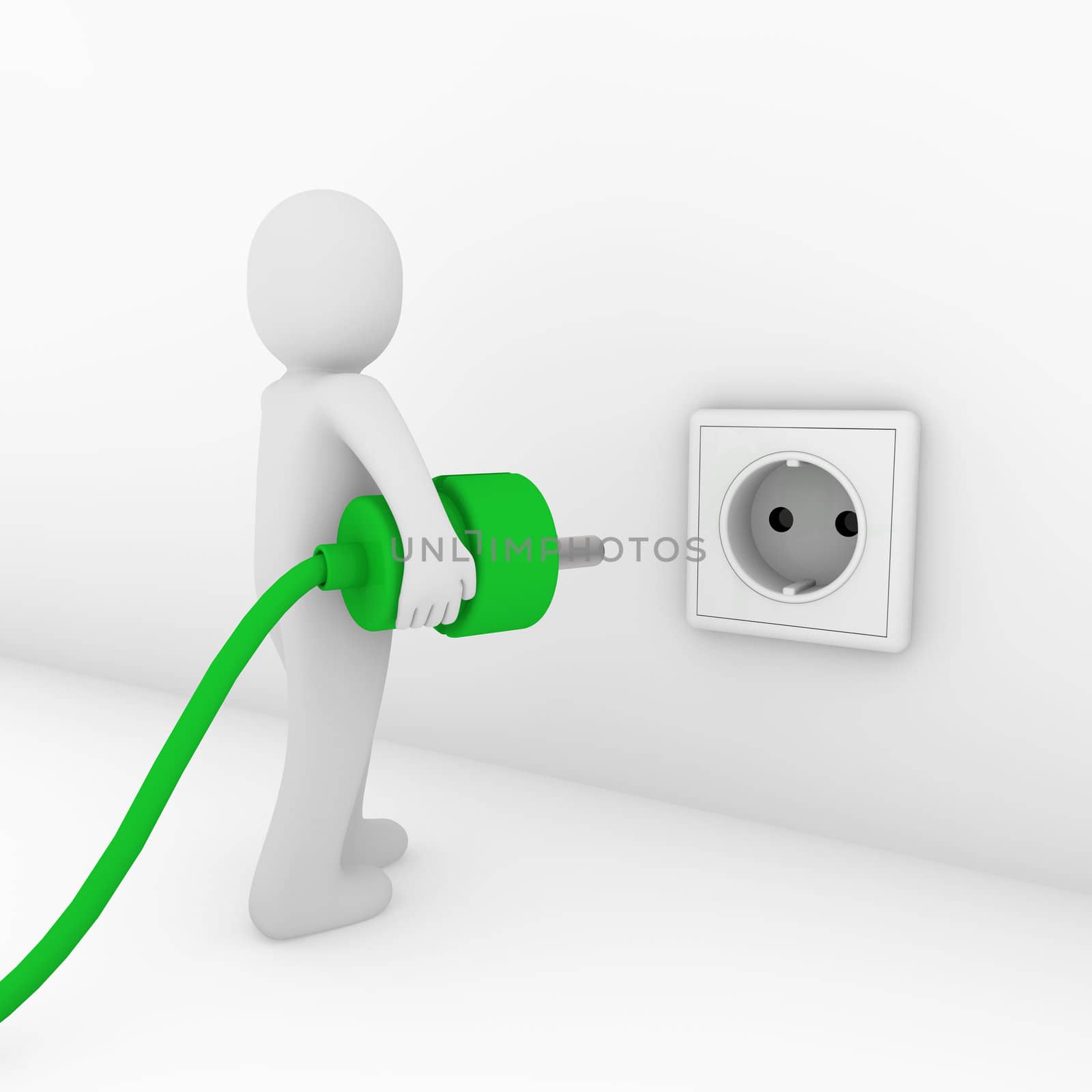 3d man plug socket green energy bio power