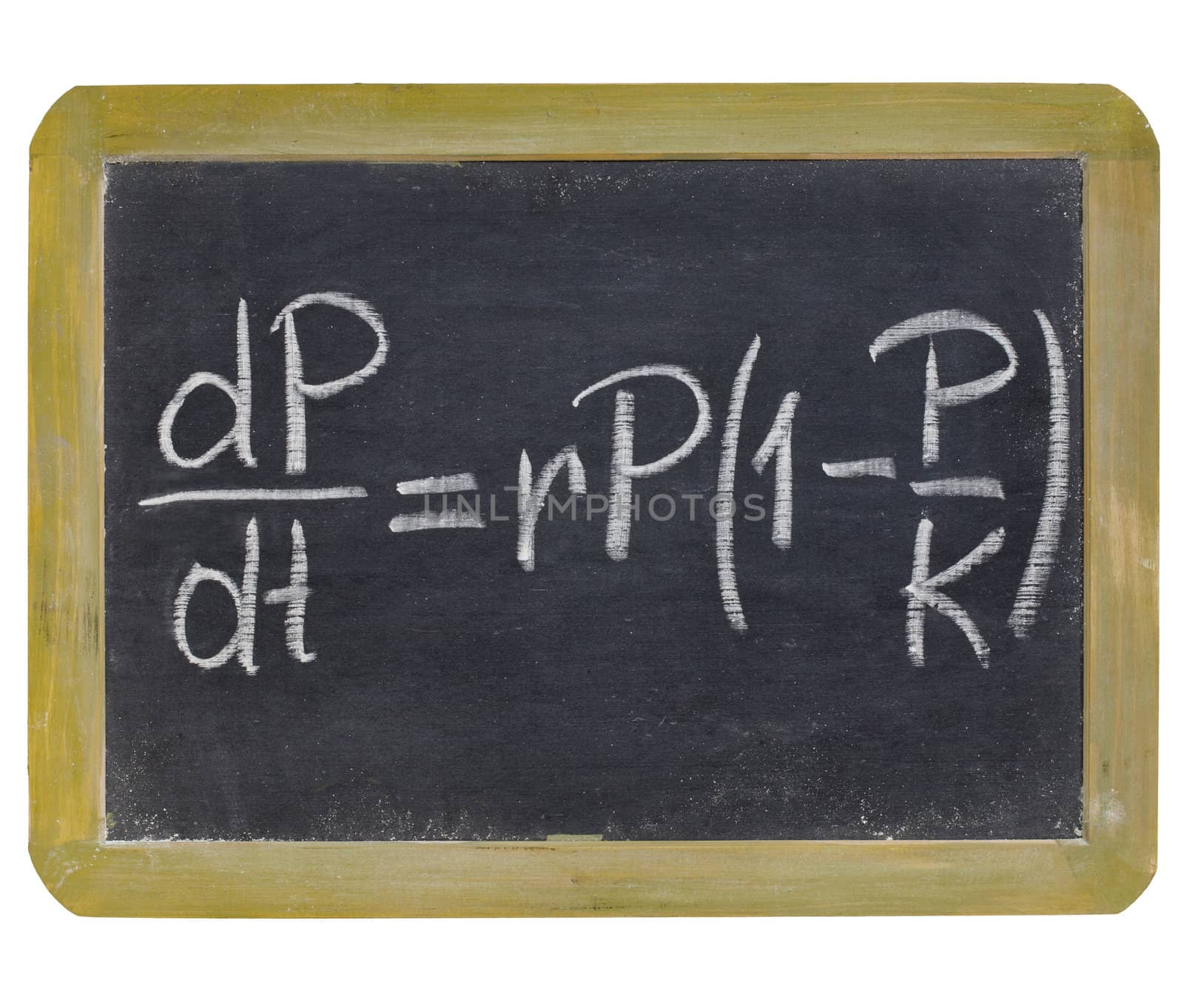 population growth equation - white chalk writing on a small slate blackboard, isolated