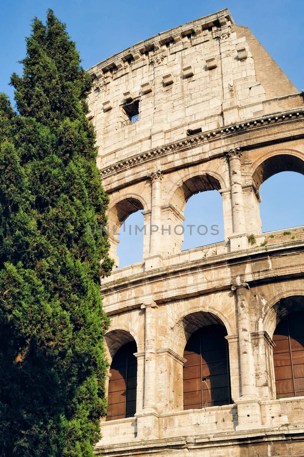 View of the exterior of the Colosseum in Rome. Italy