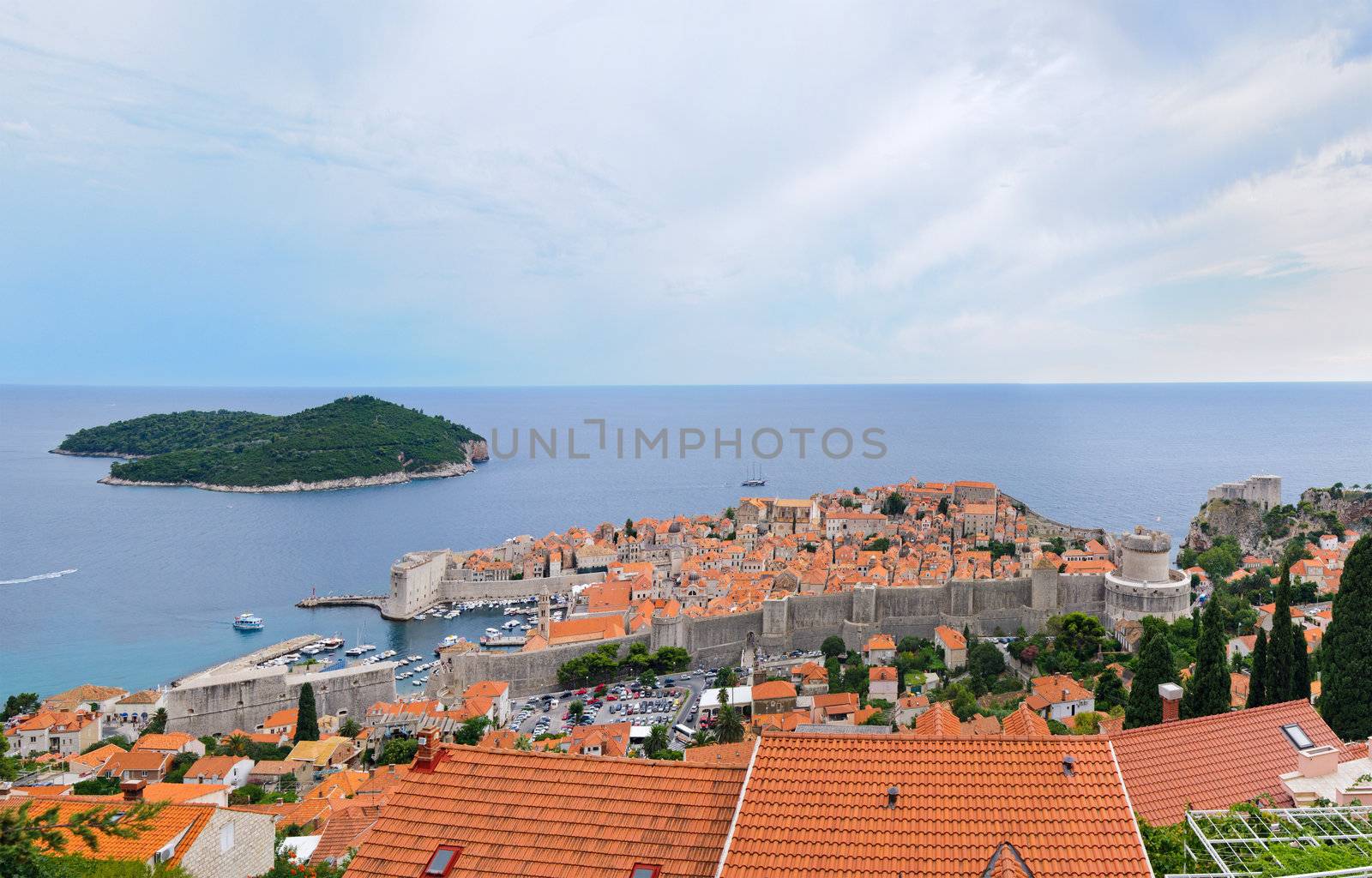 High angle view of the Dalmatian coast from the city of Rovinj Croatia