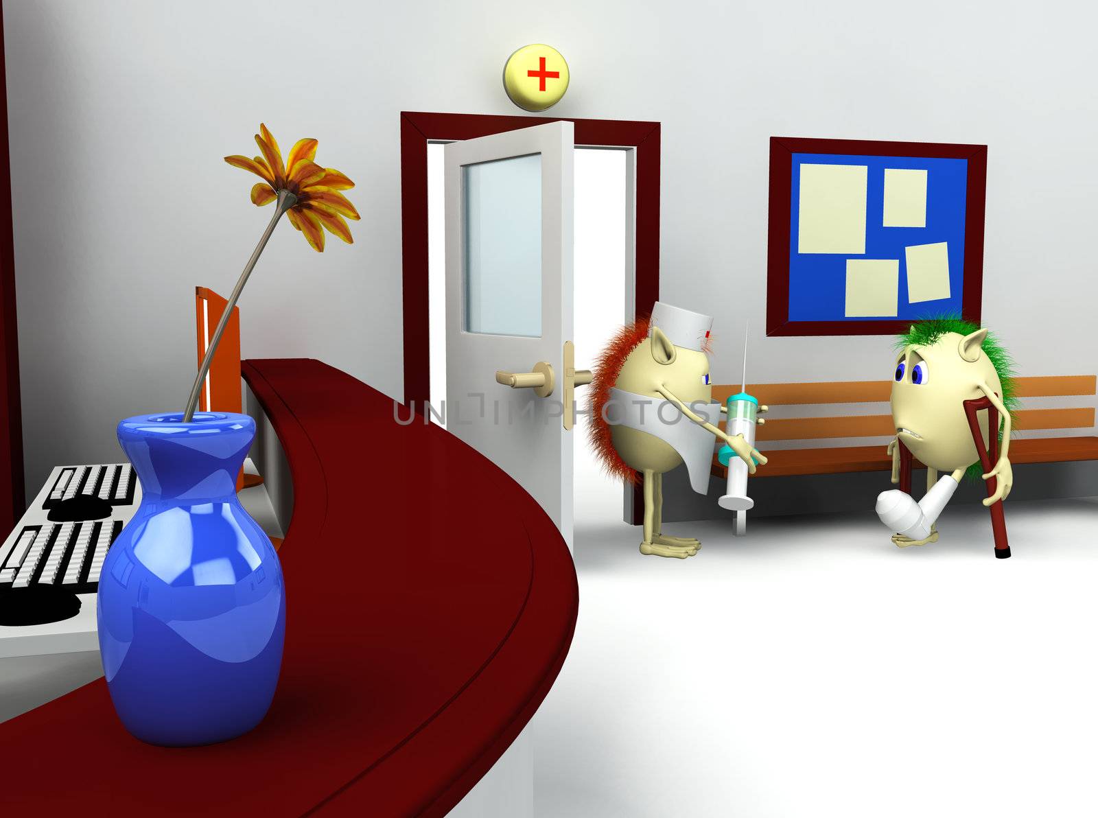 3d rendering of hospital waiting room and registry