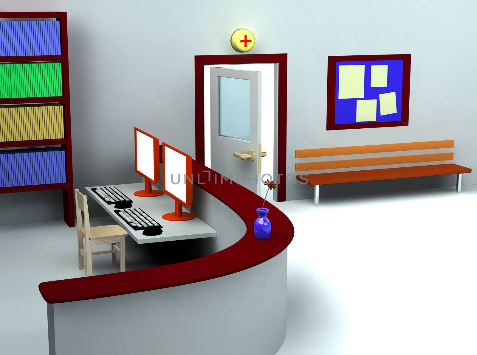 3d rendering of hospital waiting room and registry