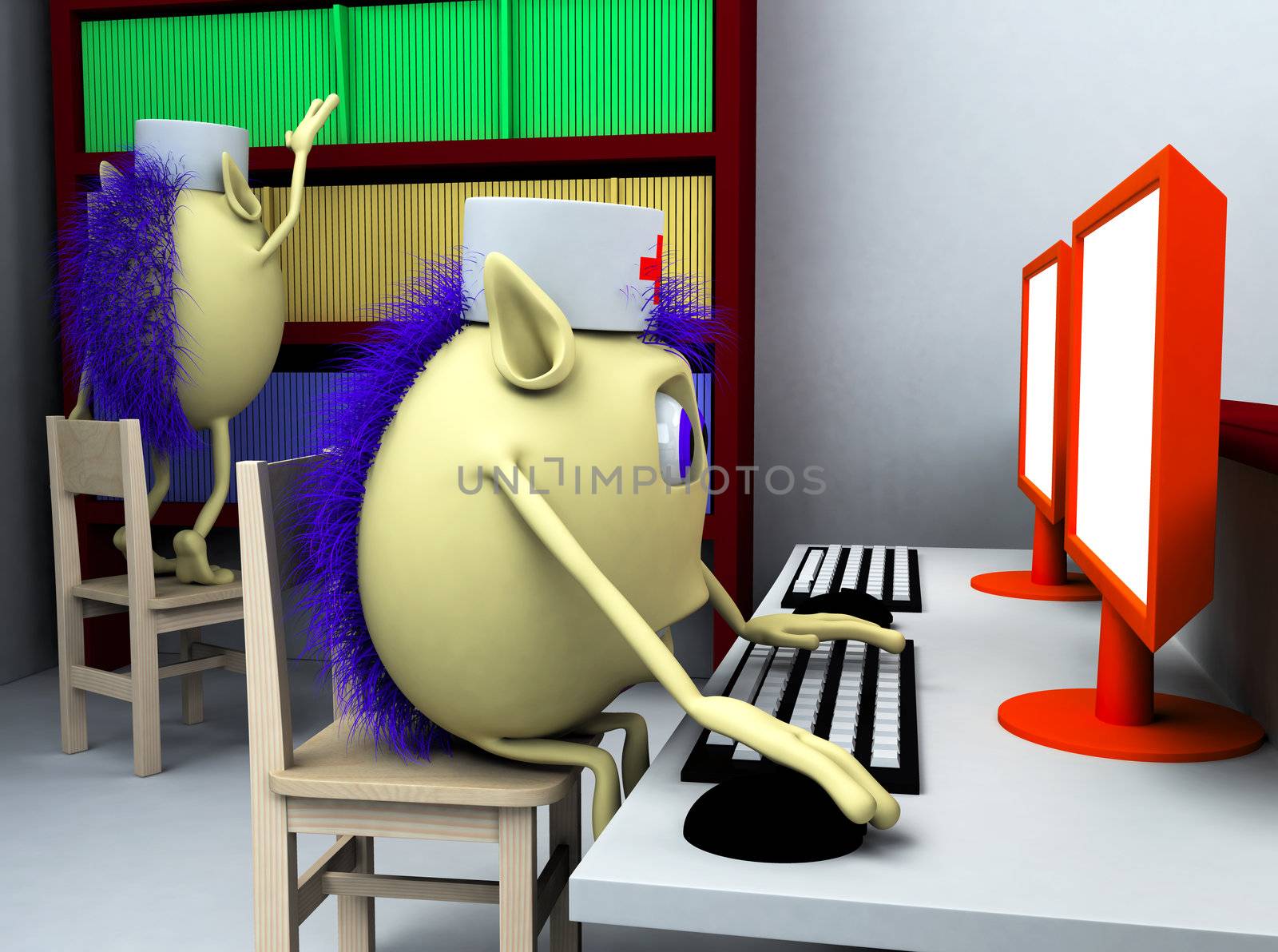 3d reception in hospital with puppets characters