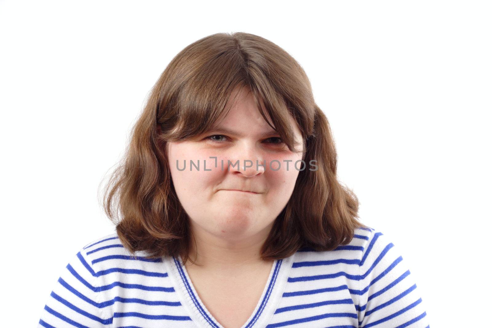 woman's portrait, photo on the white background