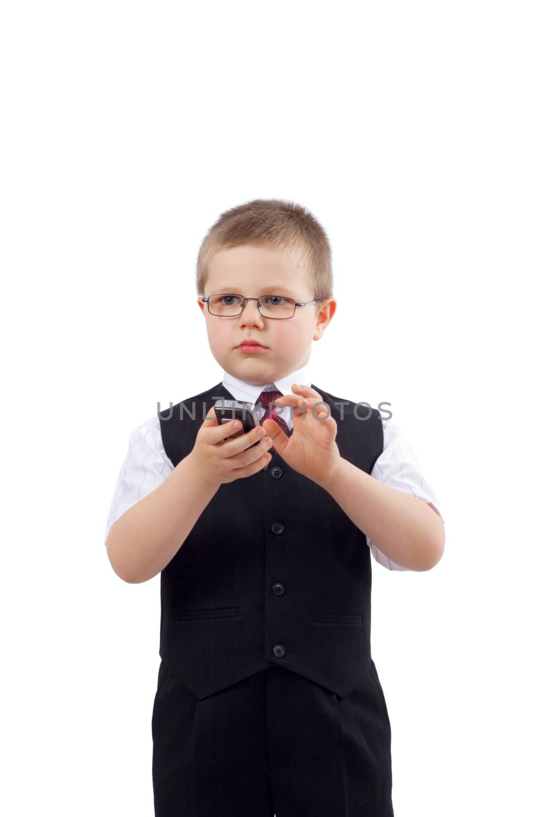 small boy - businessman, photo on the white background