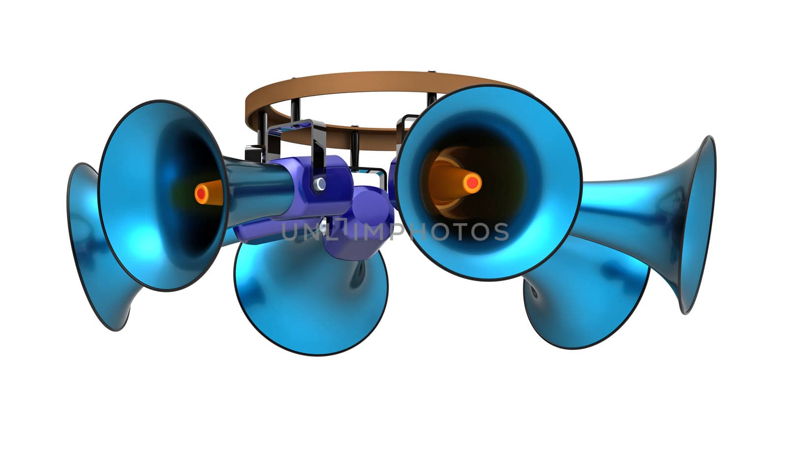 Loudspeakers isolated on white 3d render megaphones