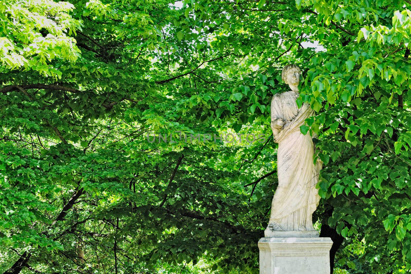Marble statue in the gardens of Villa Borghese. Italy