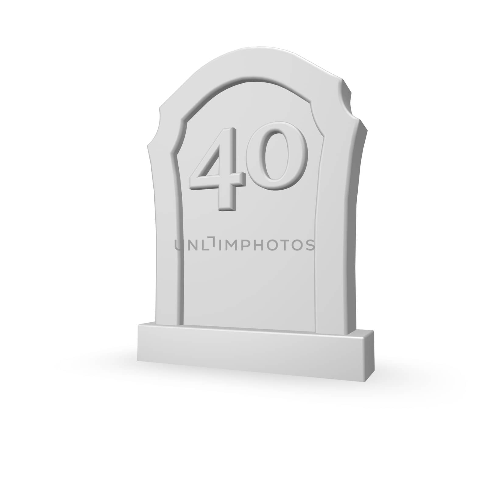 gravestone with number forty on white background - 3d illustration