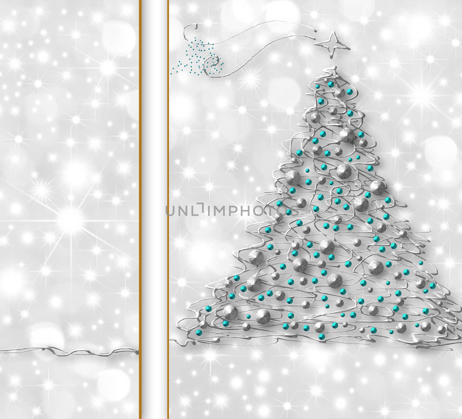 Christmas tree card silver metal thread