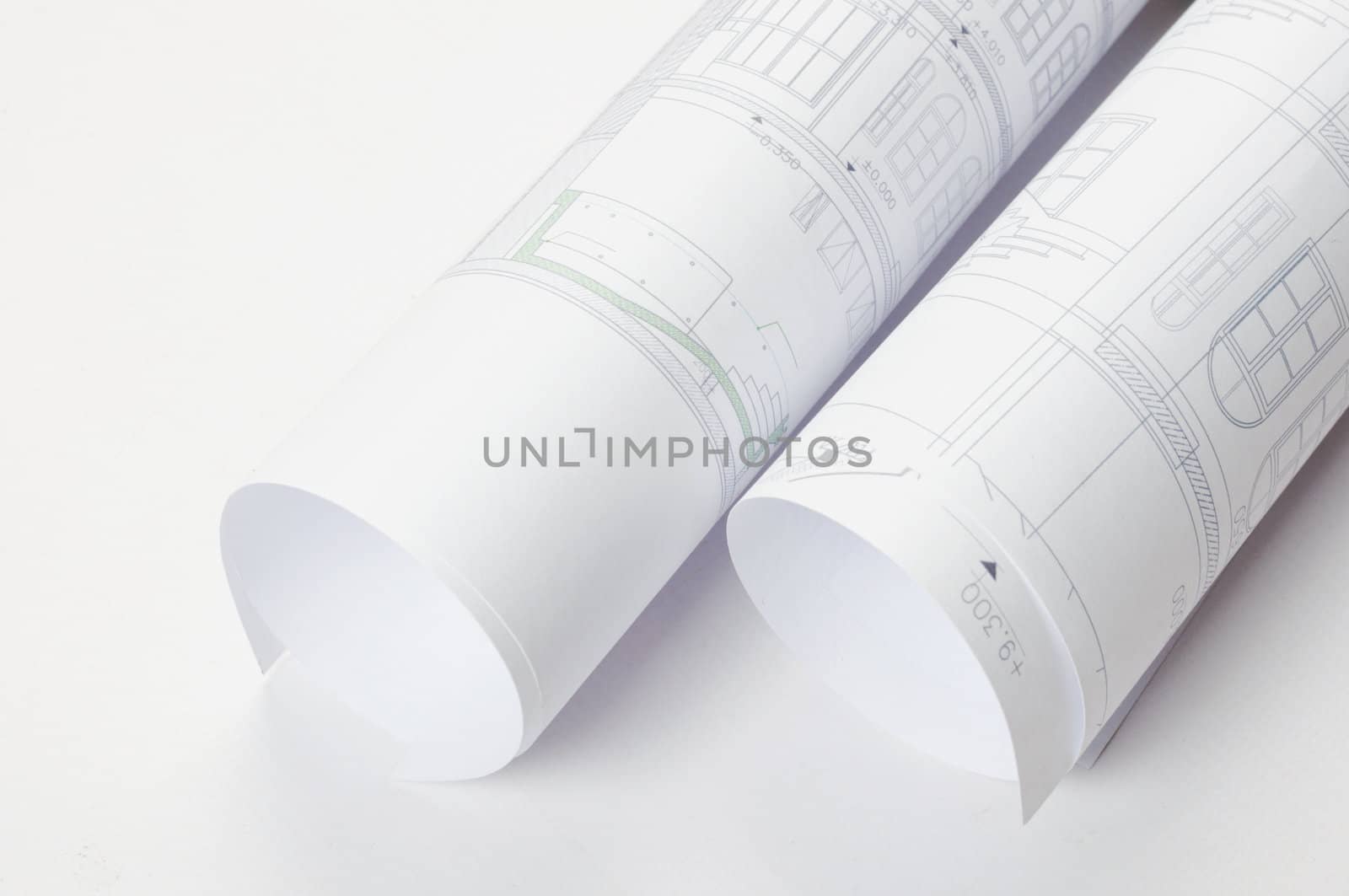 Architectural plan in roll on white background