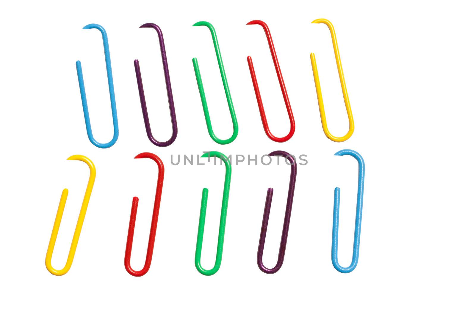 isolated color paper clips by Suriyaphoto