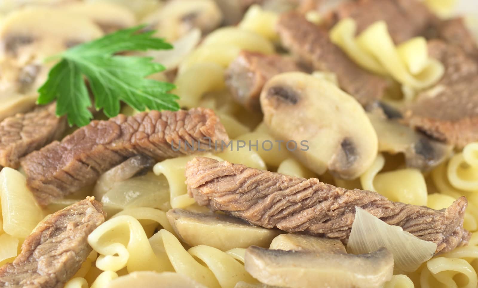 Veal Strips with Mushrooms on Pasta by ildi