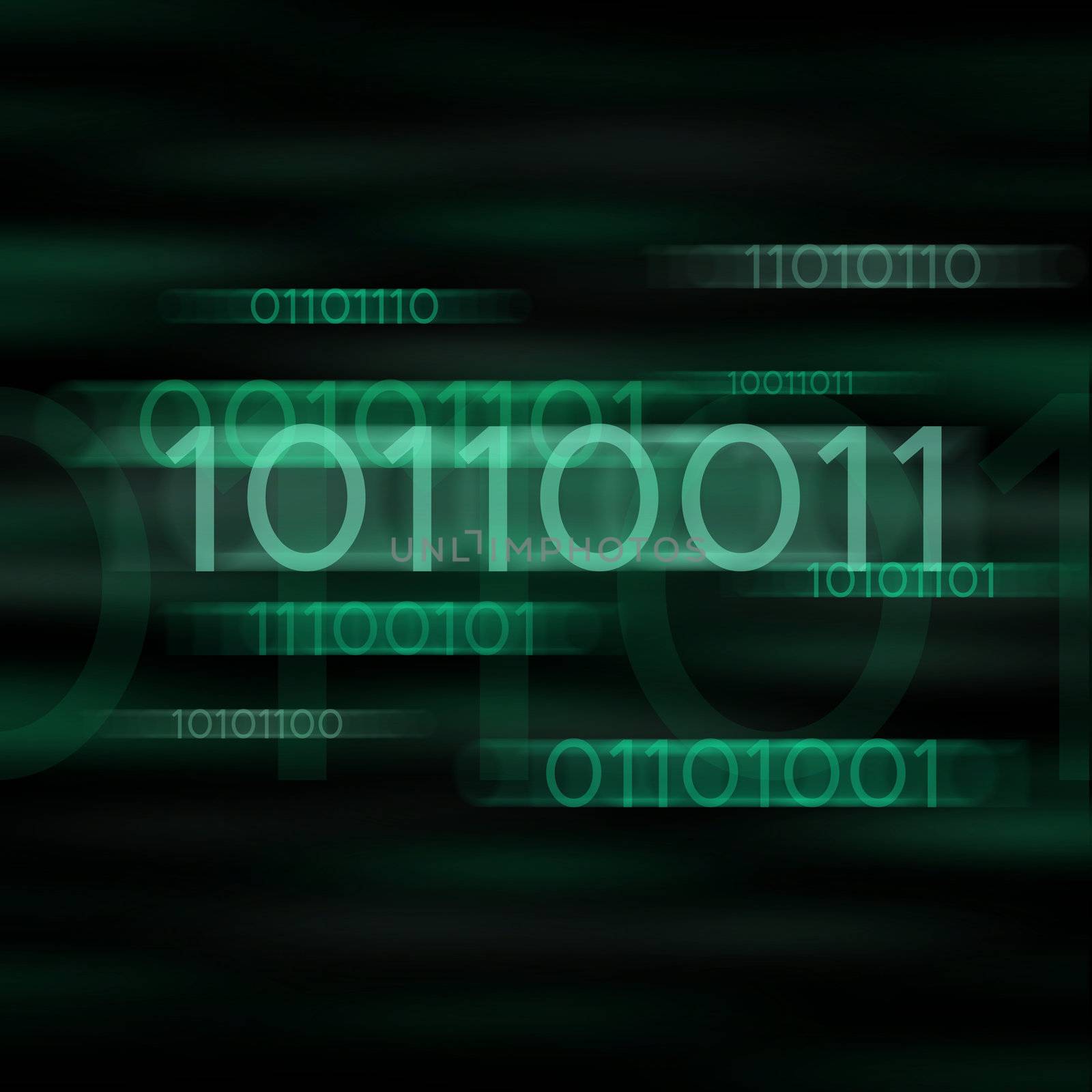 Green blurred binary computer code