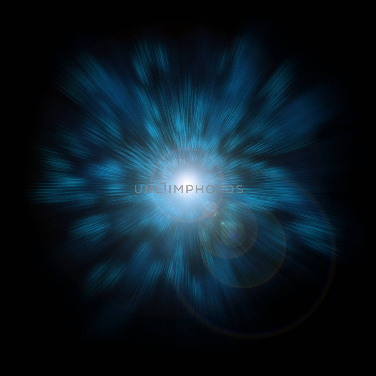 Blue exploding light against a black background