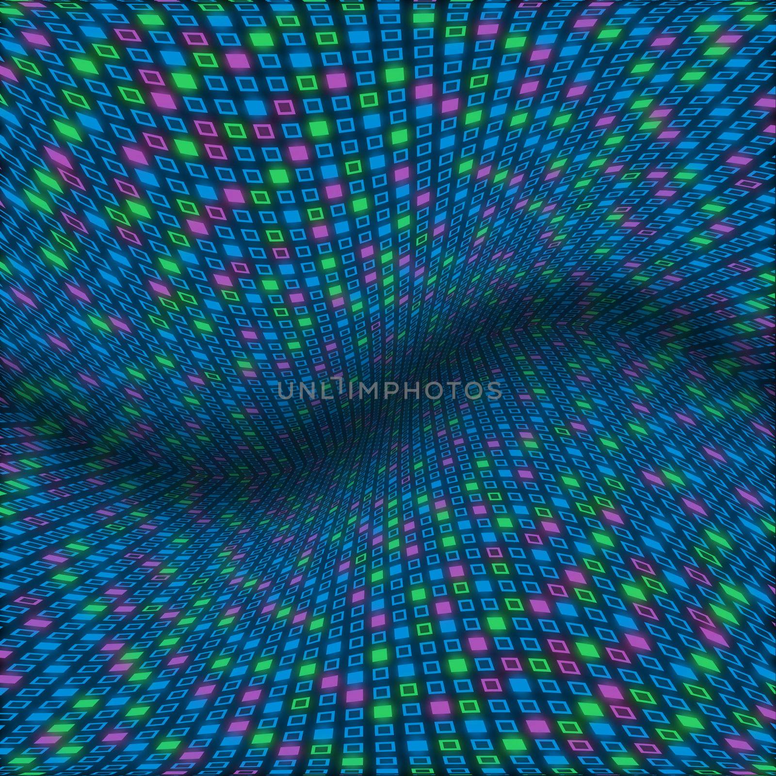 Distorted abstract pattern of pastel blue, green and purple squares