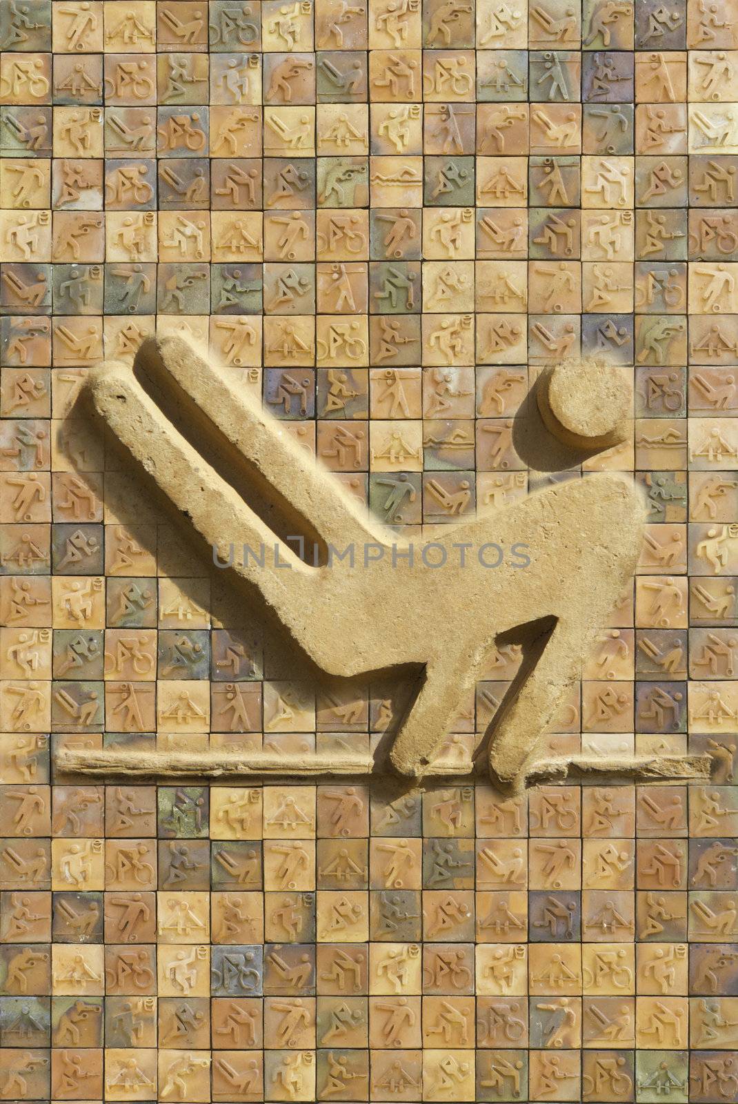 Sport sign brick wall background by Suriyaphoto