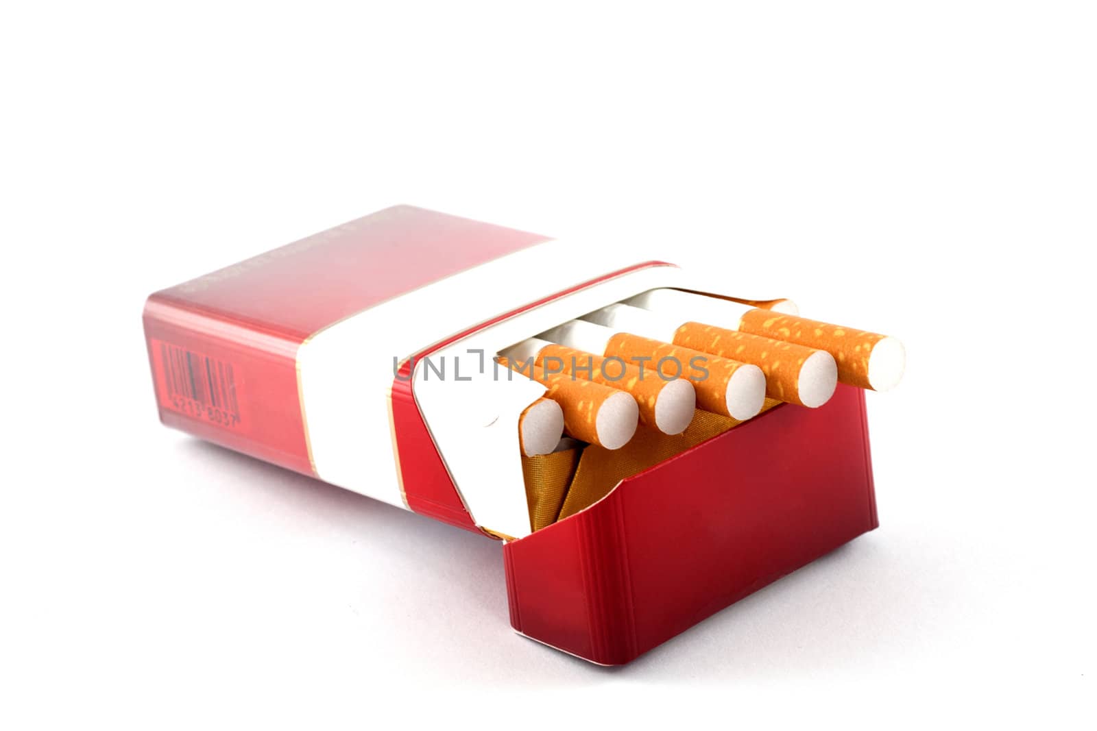 Red box of cigarettes on white backgroud