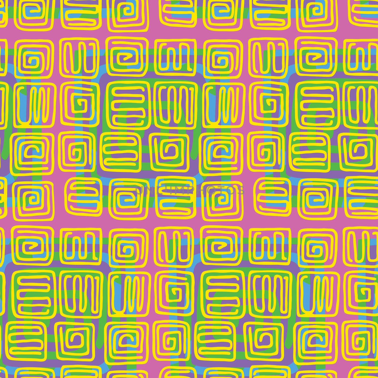 Seamless pattern of spirals with an indigenous pop-art style