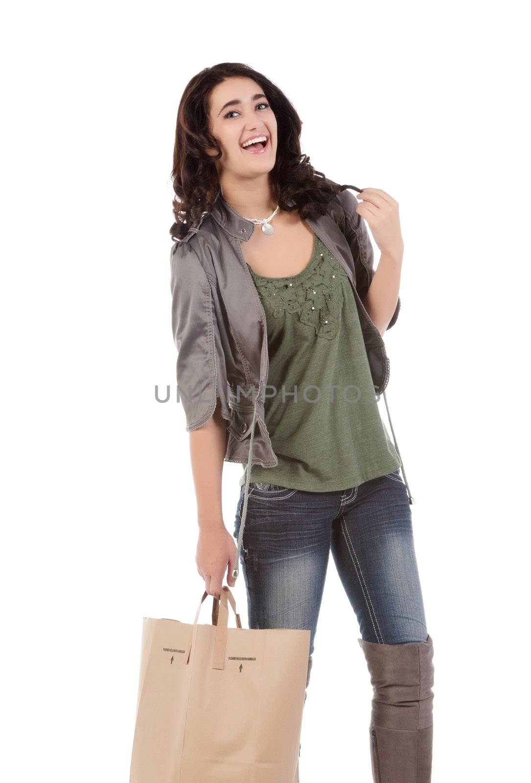 beautiful young teenage woman with shopping bag