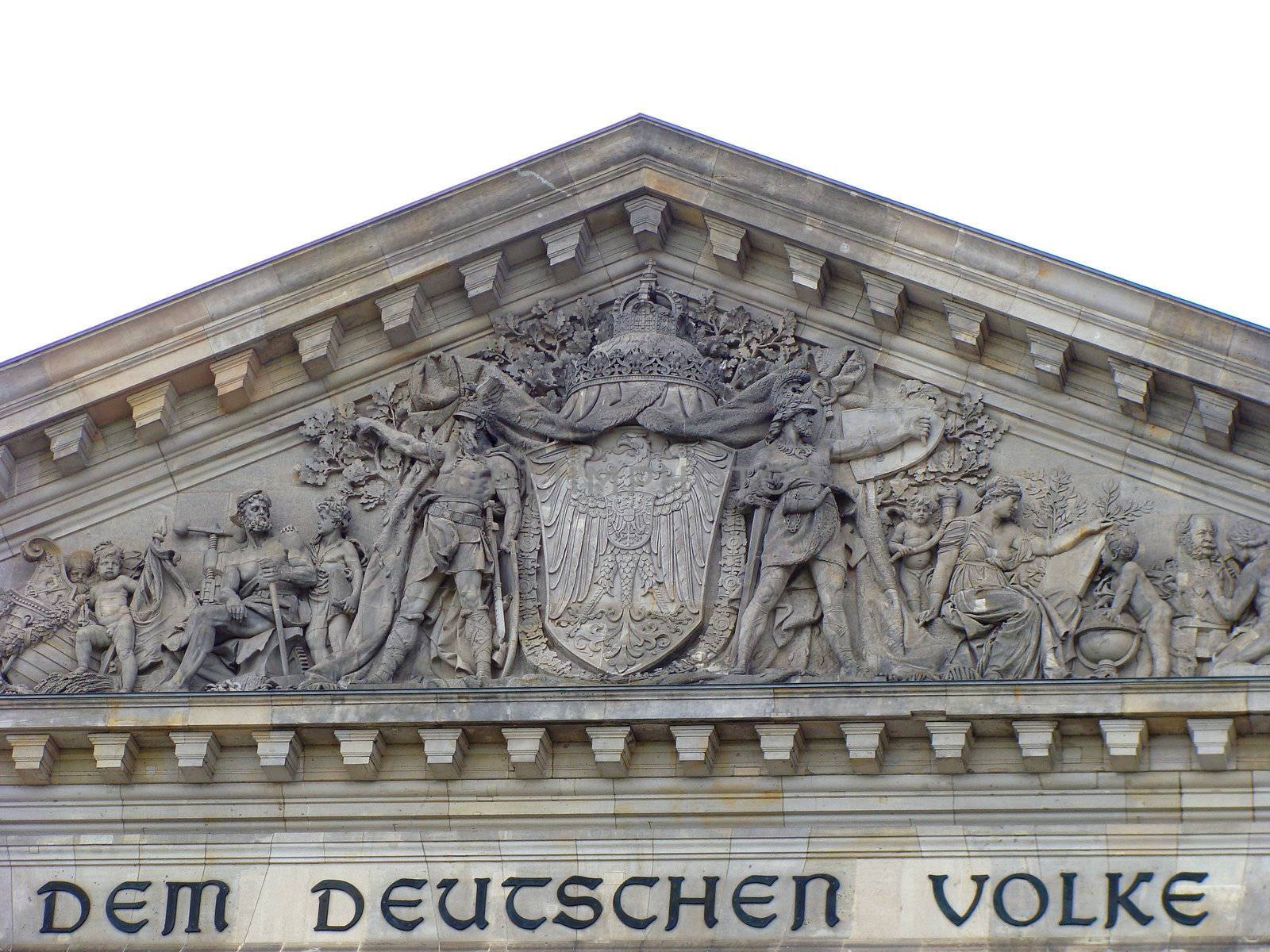The dedication "DEM DEUTSCHEN VOLKE", meaning "To the German people"