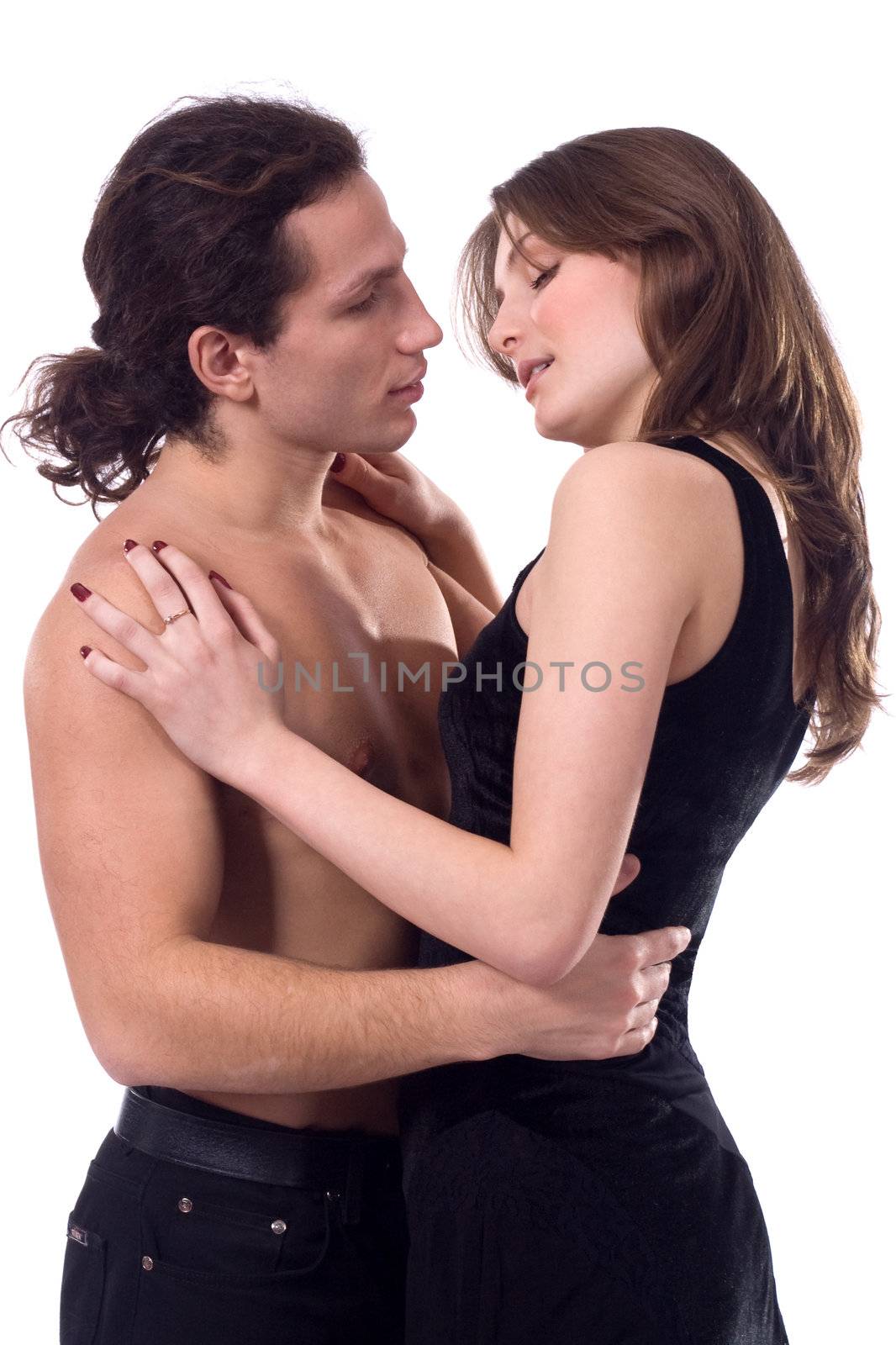 romantic kiss: girl in black and her boyfriend 
