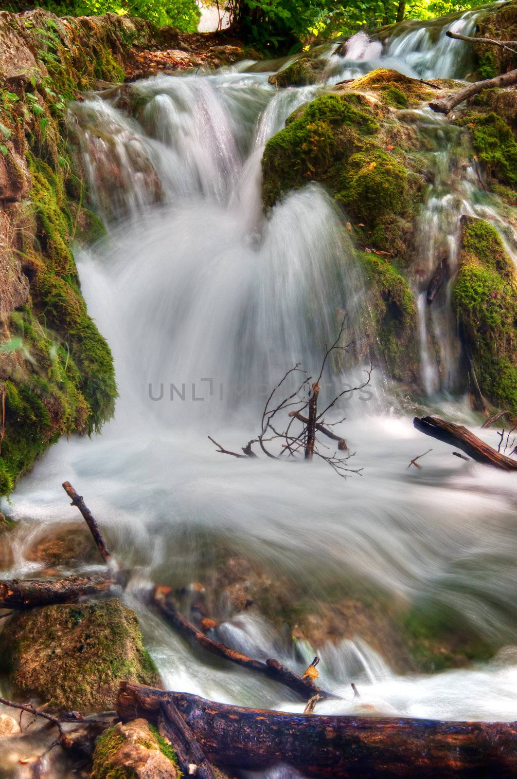 Long exposure image of waterfall in Plitvice lake (Plitvicka jezera) natural national park, Croatia