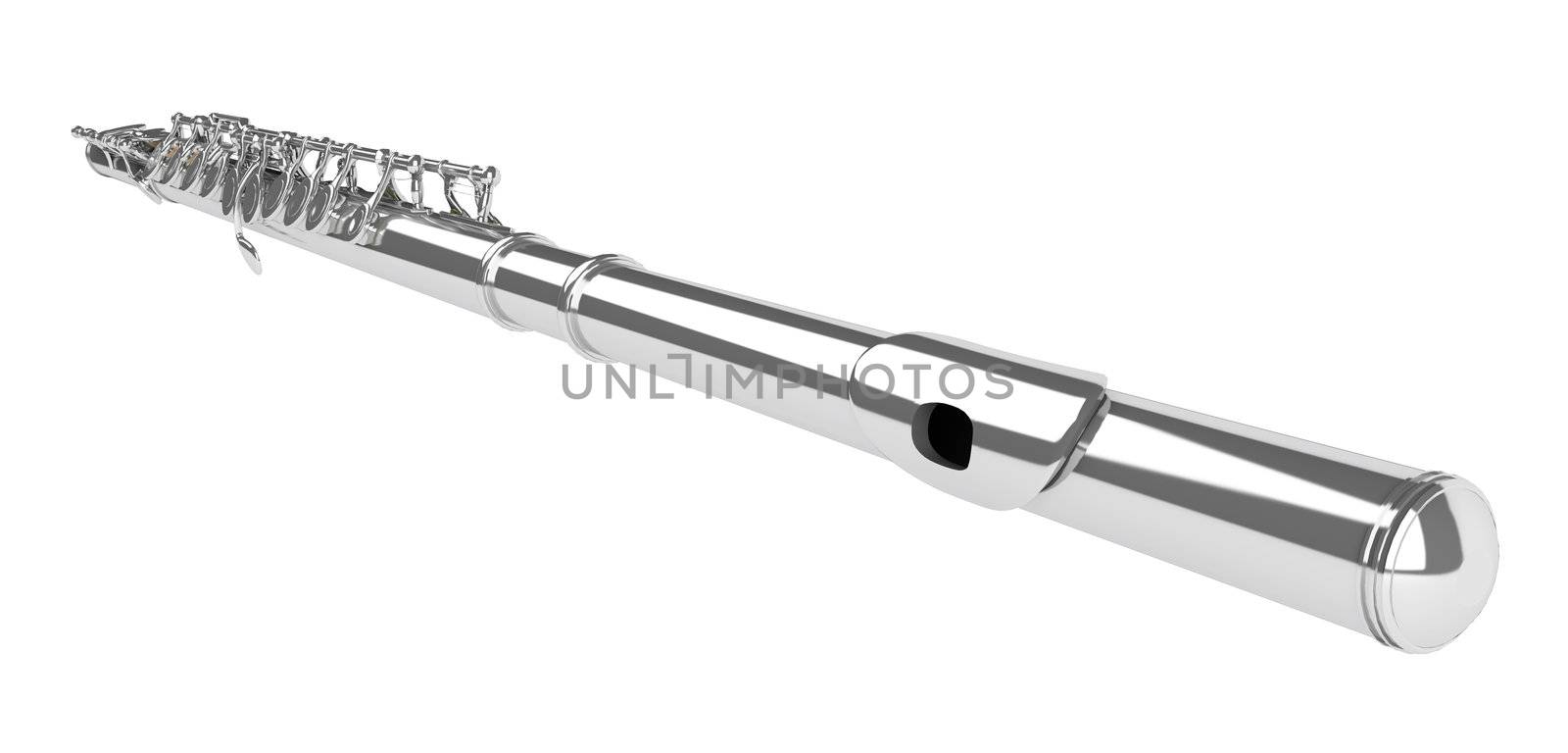 Concert flute or Transverse flute, Boehm flute, C flute isolated on white background