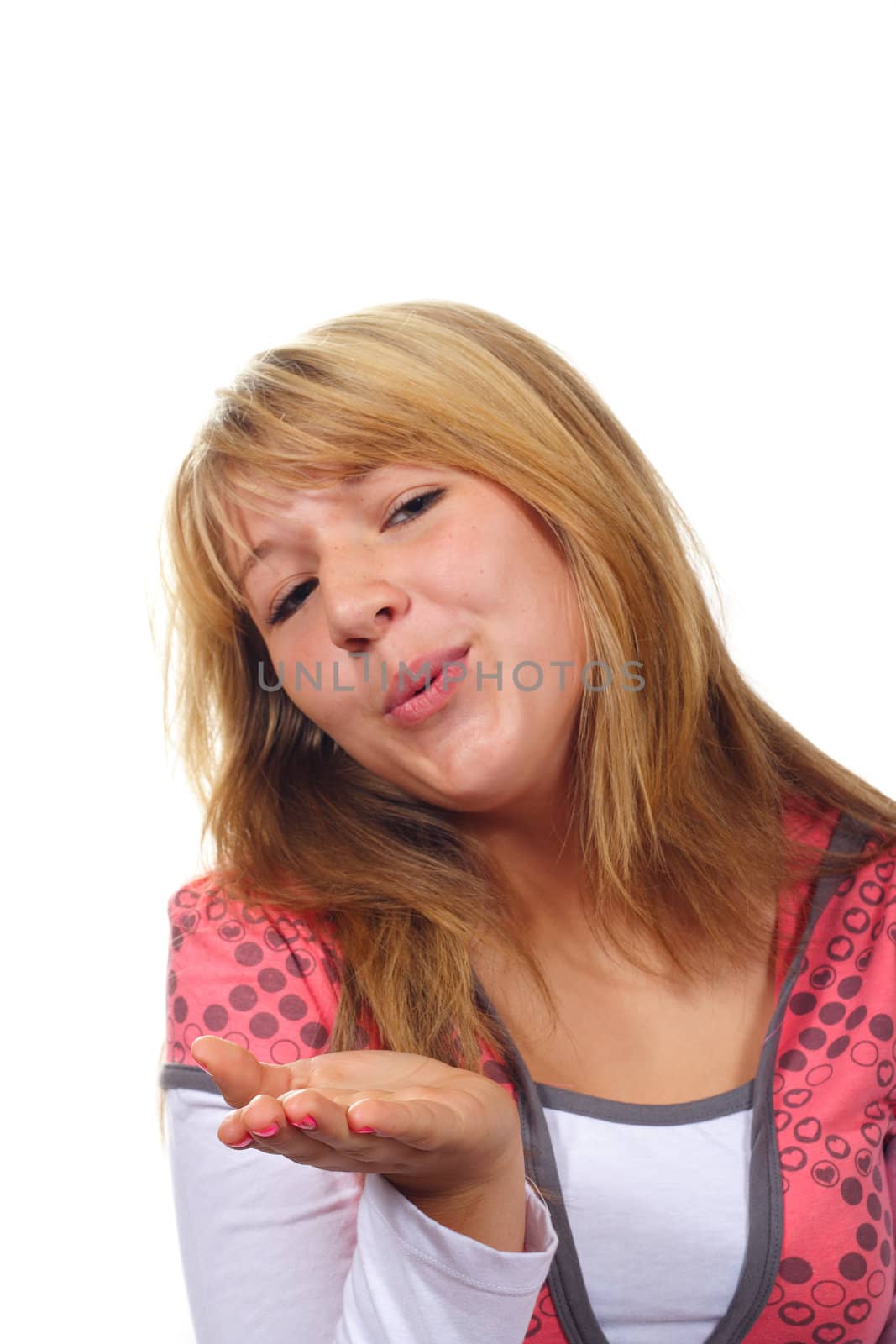 young woman photo on the white background