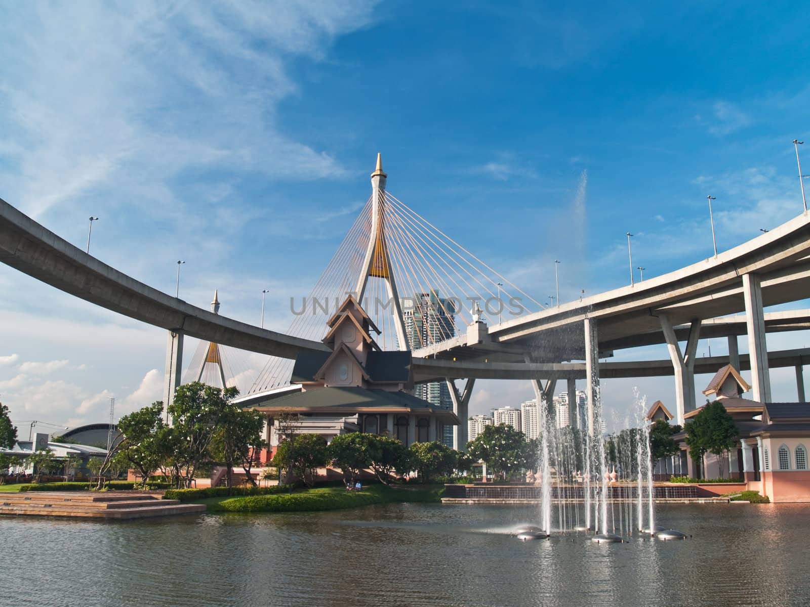 Museum of Industrial Ring Road Bridge and Bhumibol Bridge, Samut Prakarn,Thailand