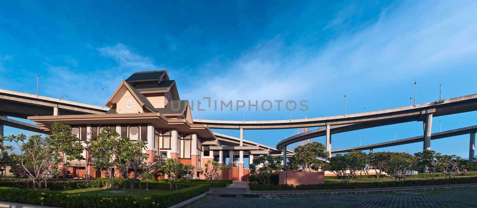 Museum of Industrial Ring Road Bridge and Bhumibol Bridge, Samut Prakarn,Thailand