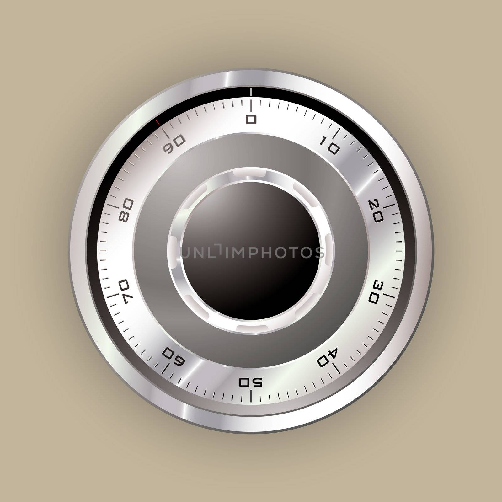 Secure safe dial in silver metal with web concept