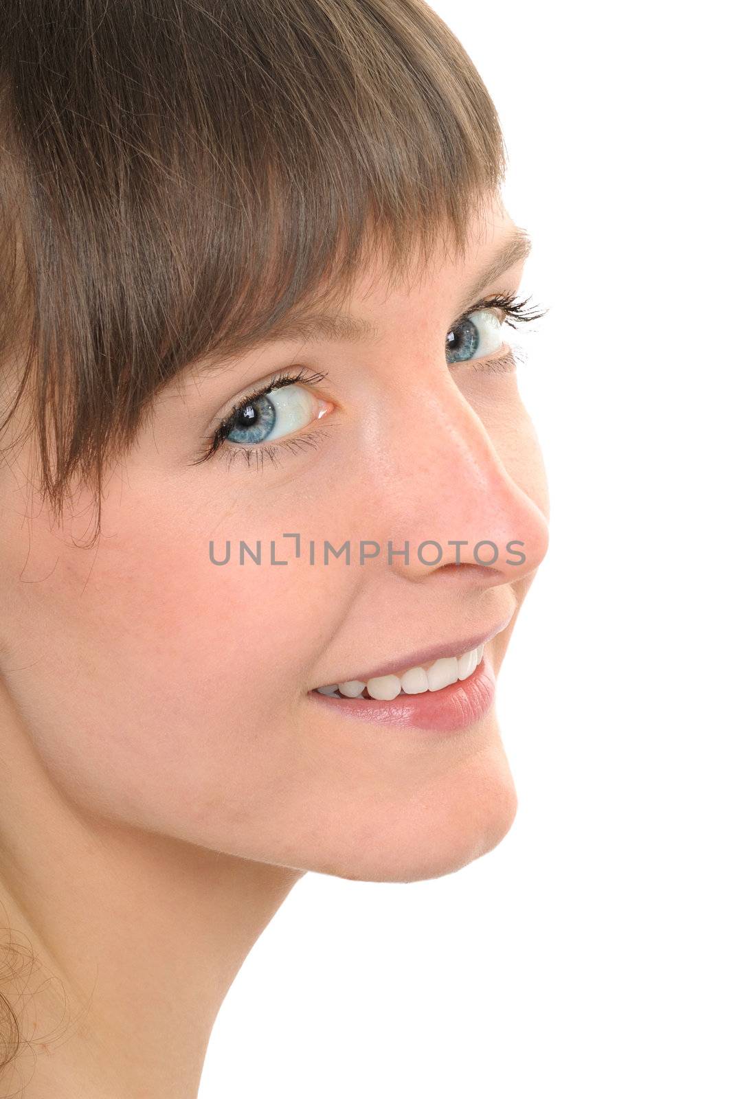 portrait of cool girl on white background
