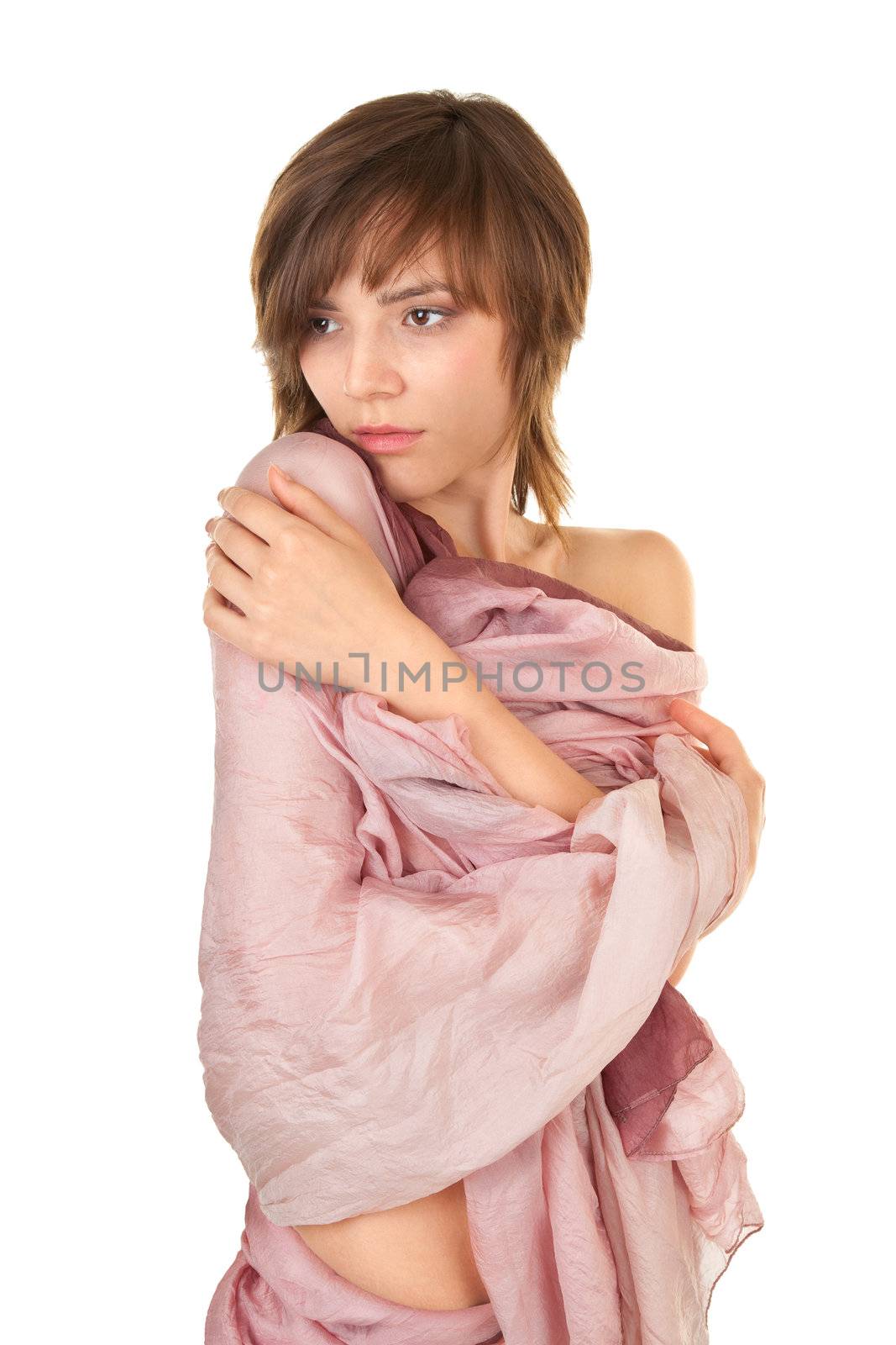 half-naked girl with a shawl lilac