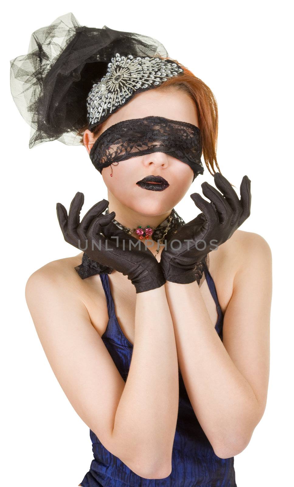 Girl blindfolded and dressed in underwear