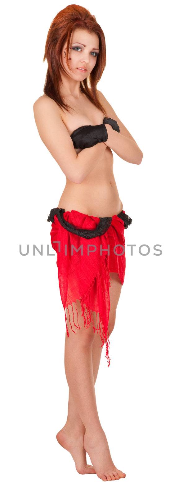 half-naked girl in a cabaret style on a white background