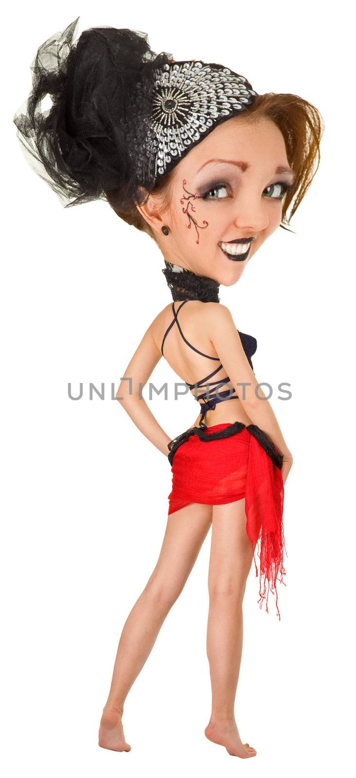 half-naked girl in a cabaret style on a white background