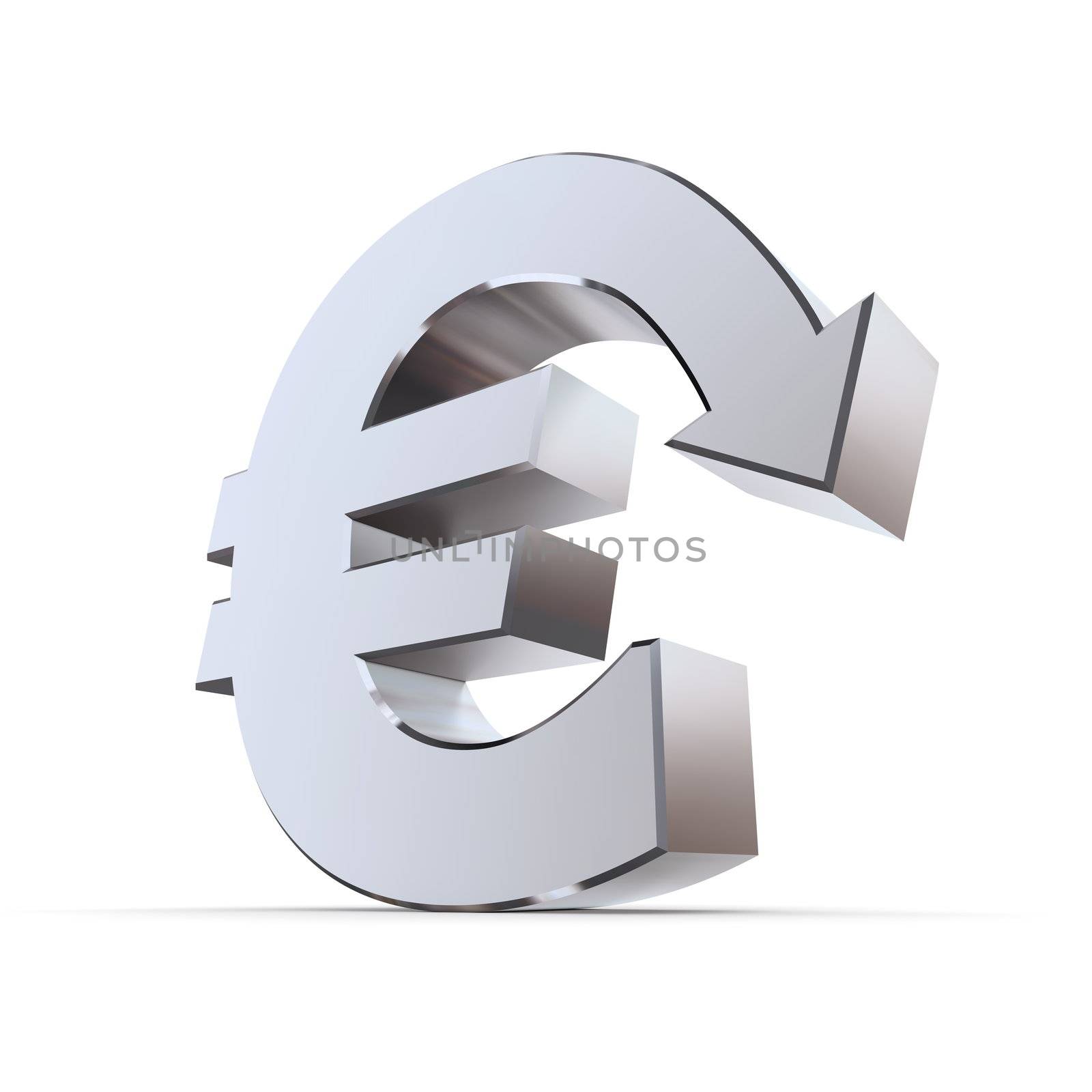 metallic euro symbol with an arrow pointing down