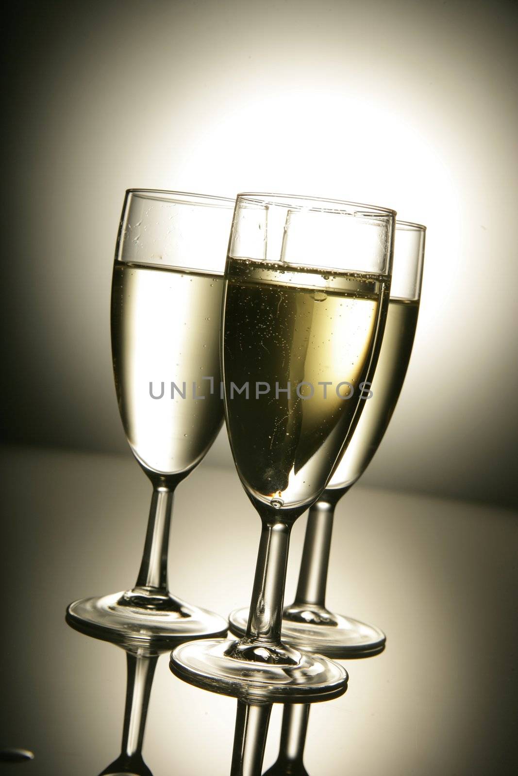 sparkling champagne wine glasses shot in studio