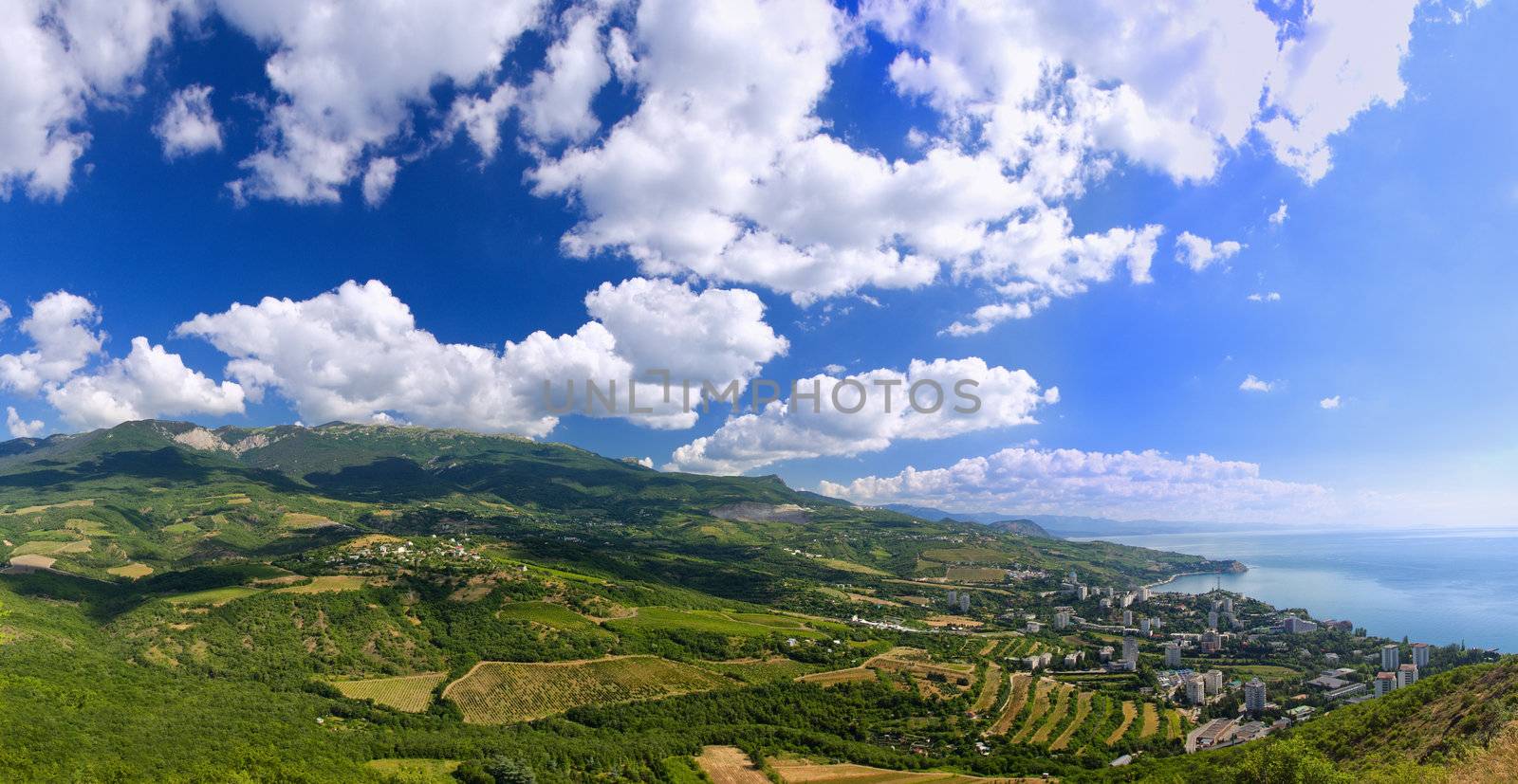mountain landscape panorama, top view