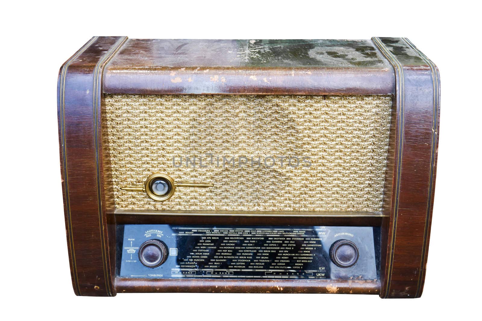 Old radio isolated on white background.