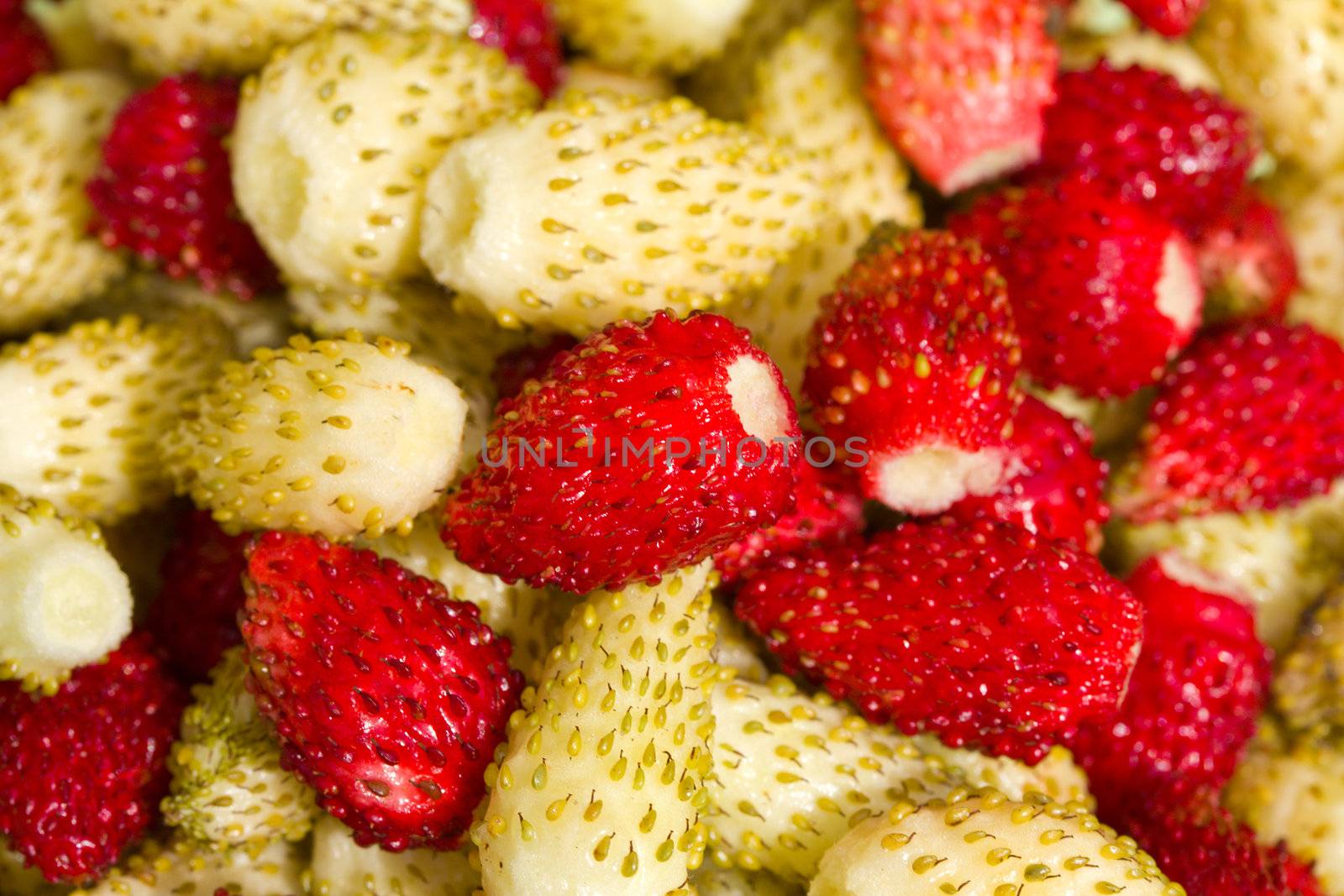 wild strawberries background, selected focus