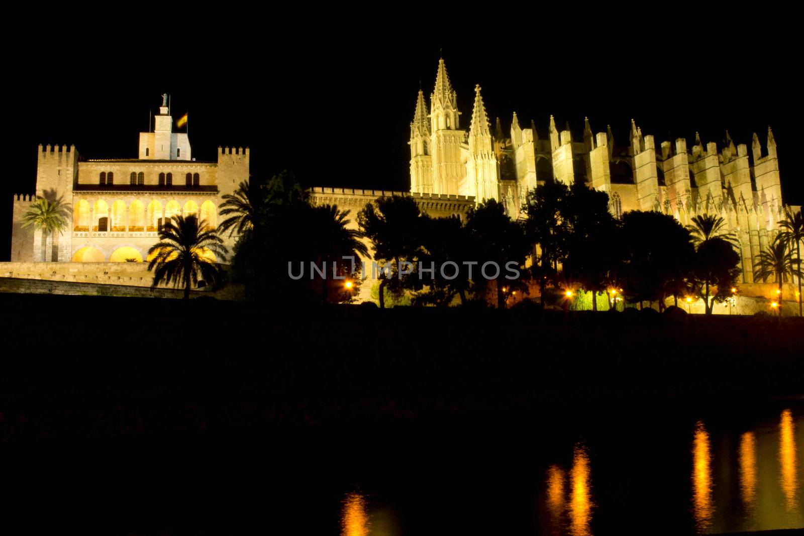 cathedral at night in La Palma, Mallorca by ladyminnie