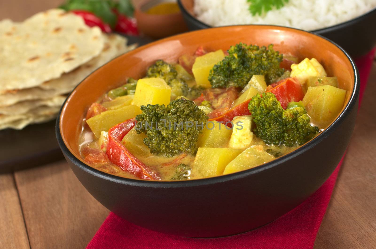 Delicious Indian Curry with Rice and Chapati by ildi
